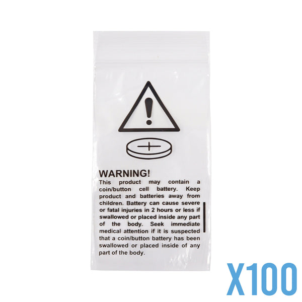 100 x Battery Warning Zip Lock Bags